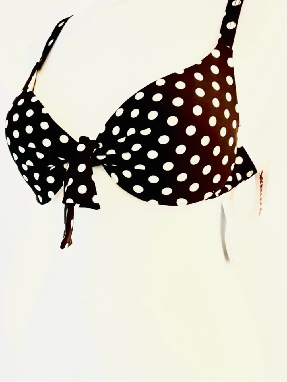 B. Rio Blue Brown and White Polka Dot Tie-Front Bikini Swim Top Large 36 C NWT